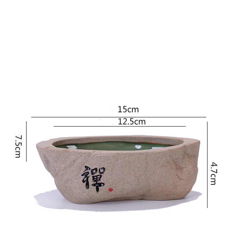 Japanese Ceramic Flower Pot with Hieroglyph