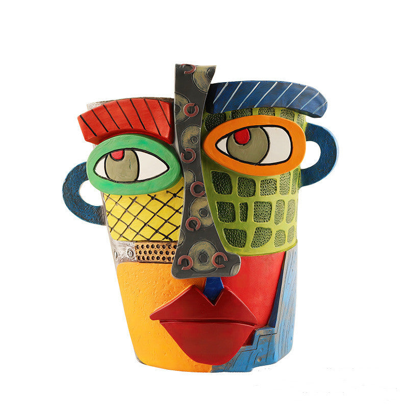 Abstract Picasso-Inspired Resin Flower Pot