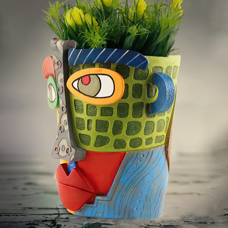 Abstract Picasso-Inspired Resin Flower Pot