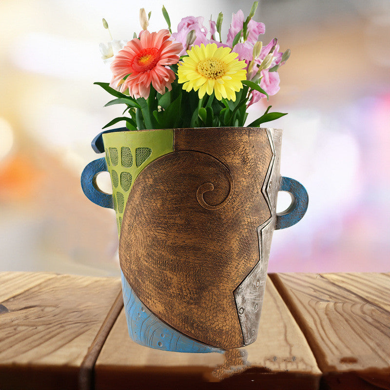 Abstract Picasso-Inspired Resin Flower Pot